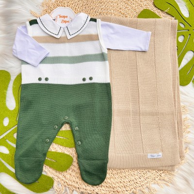 Saída de Maternidade Oliver - Verde Militar e Bege